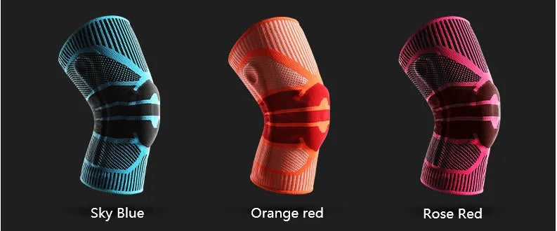 Professional elastic compression spring knee pads with 3D weave and silicone gasket for joint support