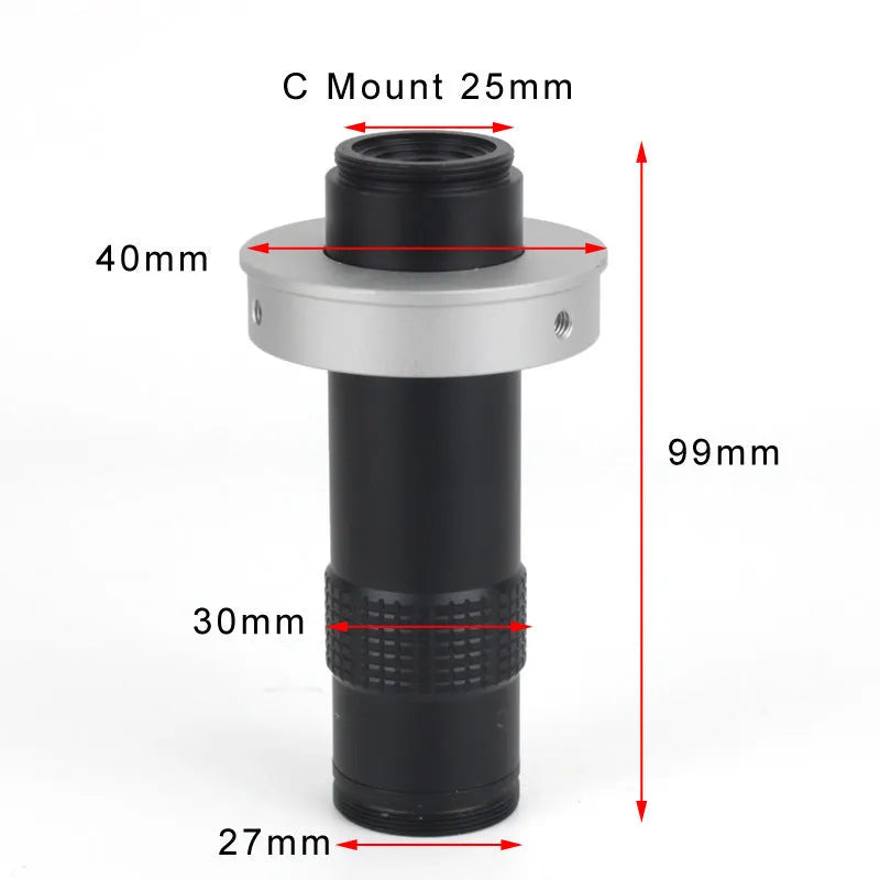 Black industrial camera monocular lens with 30mm diameter for 0.1-1.3X magnification