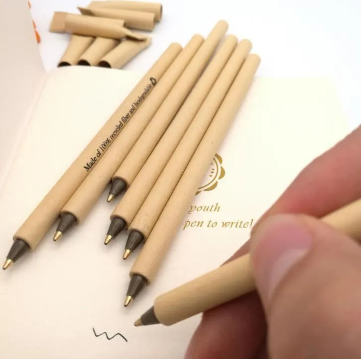 Kraft paper tube ballpoint pen with bullet 1.0mm tip, 15.5cm length, model QH-6030
