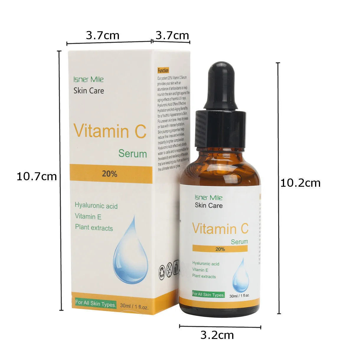 30ml glass bottle of Vitamin C Pure Concentrate facial essence for skin brightening.