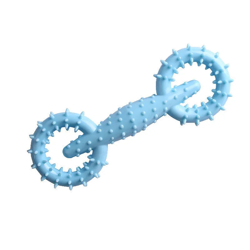 Blue TPR dog chew toy ring for puppies on a white background.