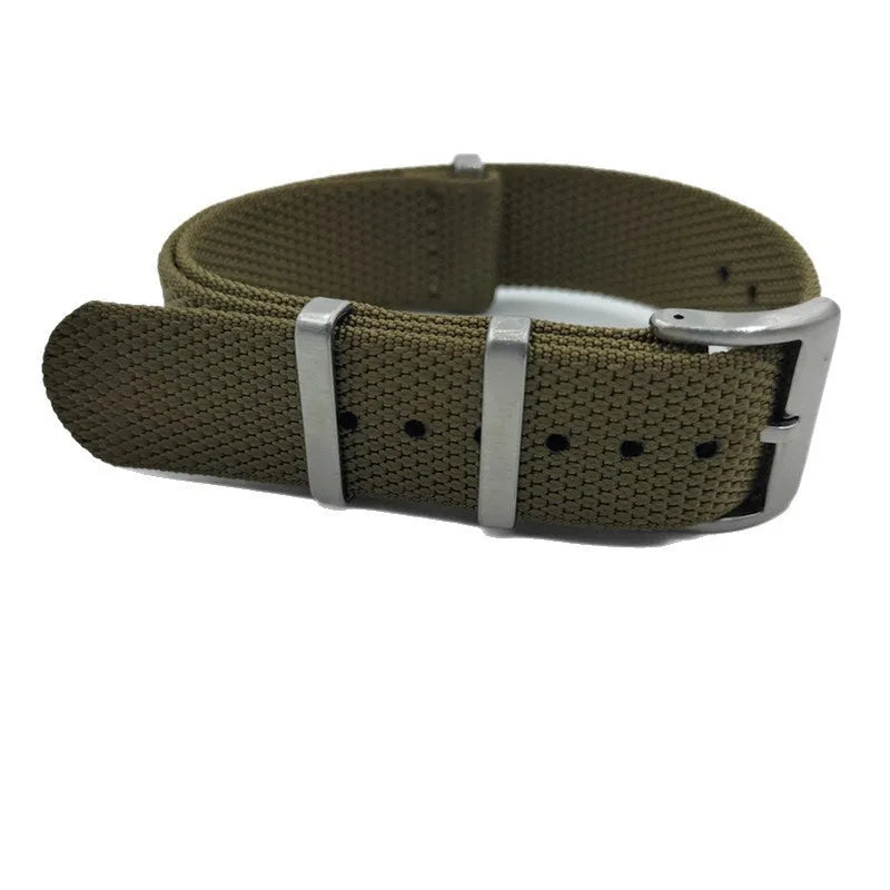Textile nylon integrated watch strap in Army Green colour showing the 20mm width.
