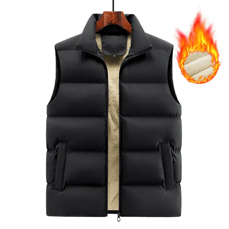 Men's striped lambswool vest for winter in black, dark blue, or red colours.