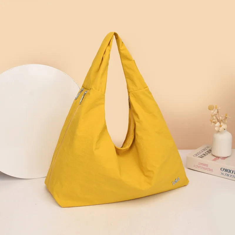 Heart-shaped nylon underarm bag for women in black, yellow, khaki or blue with large capacity