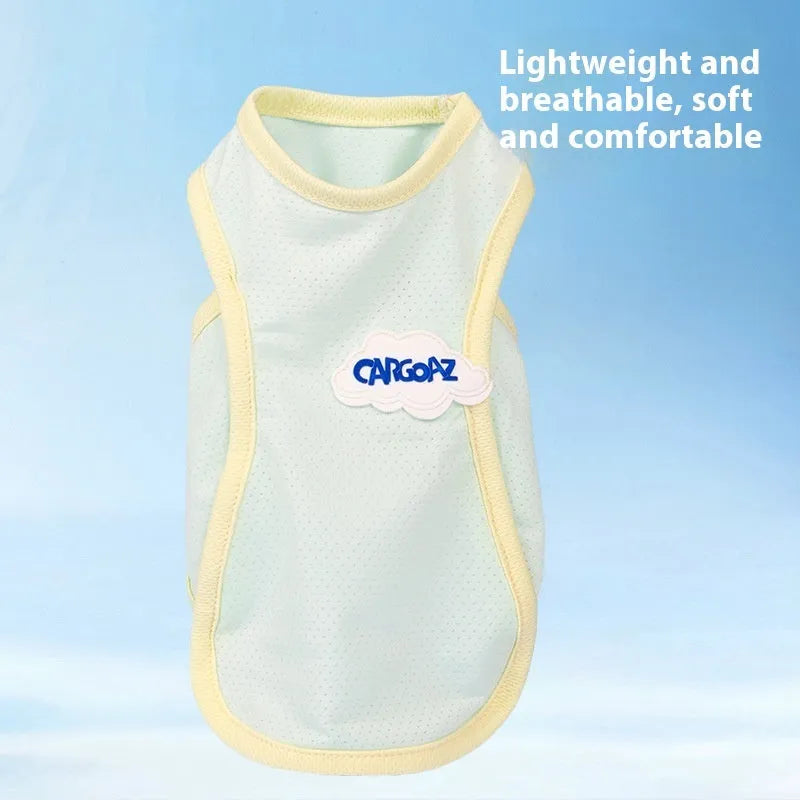 Grass green anti-lint summer vest for a cat on a white background