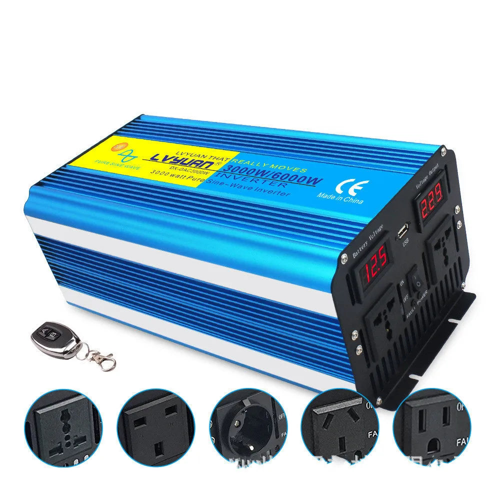 Blue 3000W pure sine wave power inverter with digital display and British socket