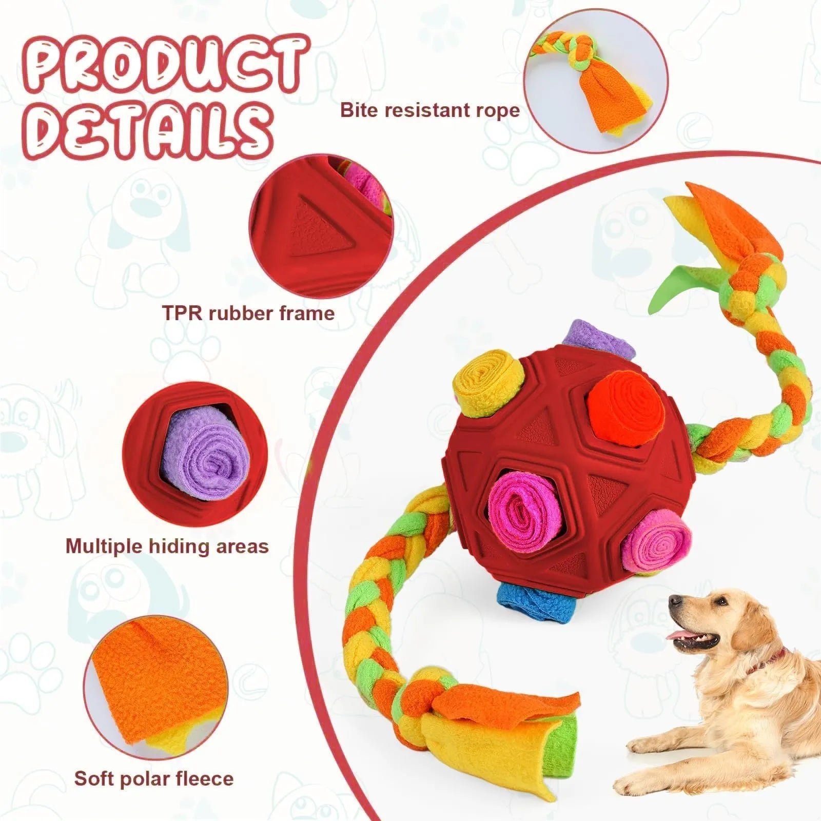 Dog sniffing ball puzzle toy in assorted colours for IQ training and treat dispensing