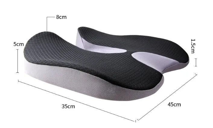 Curved bevel memory foam seat cushion for tailbone support in beige colour.