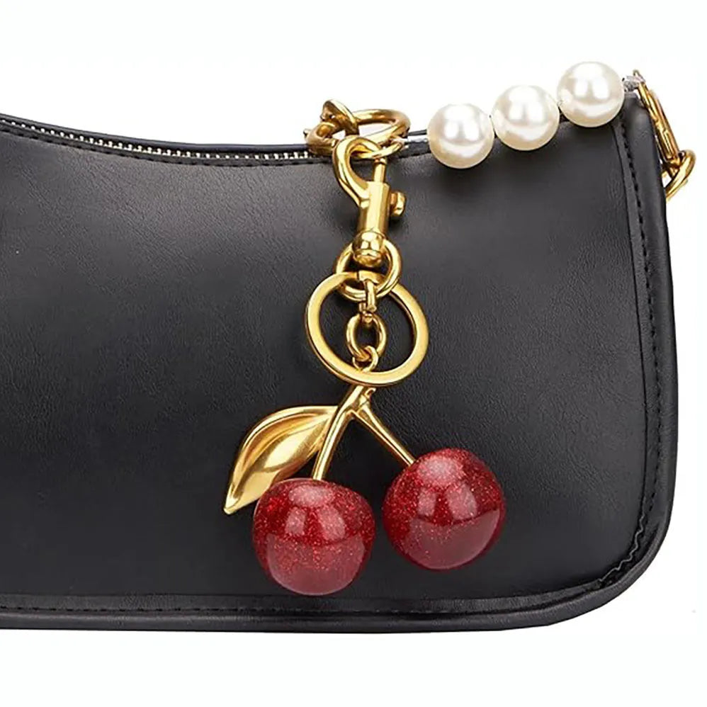 Zinc alloy 3D cherry key ring pendant with detachable chain in pink and red colour options