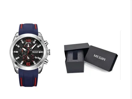 Multifunctional sports watch with black silicone strap, 46mm dial, and mineral glass face