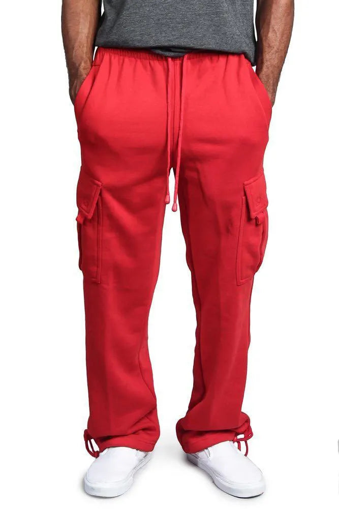 Casual multi-pocket loose straight-leg overalls in white, black, dark gray, light gray, army green, and red