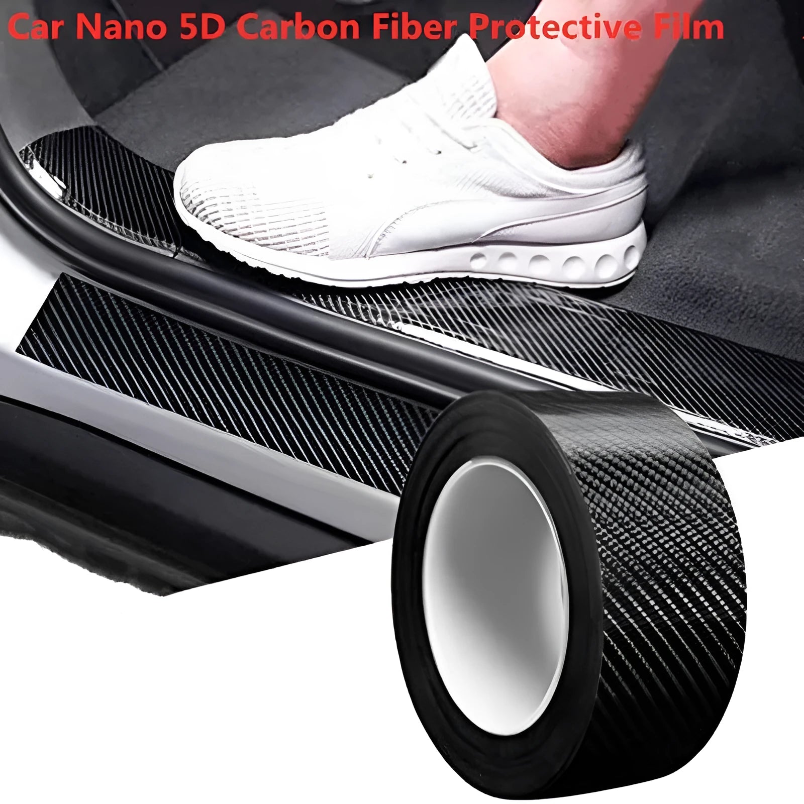 5D car door sill strip carbon fibre anti-stepping protective film in black on car door sill