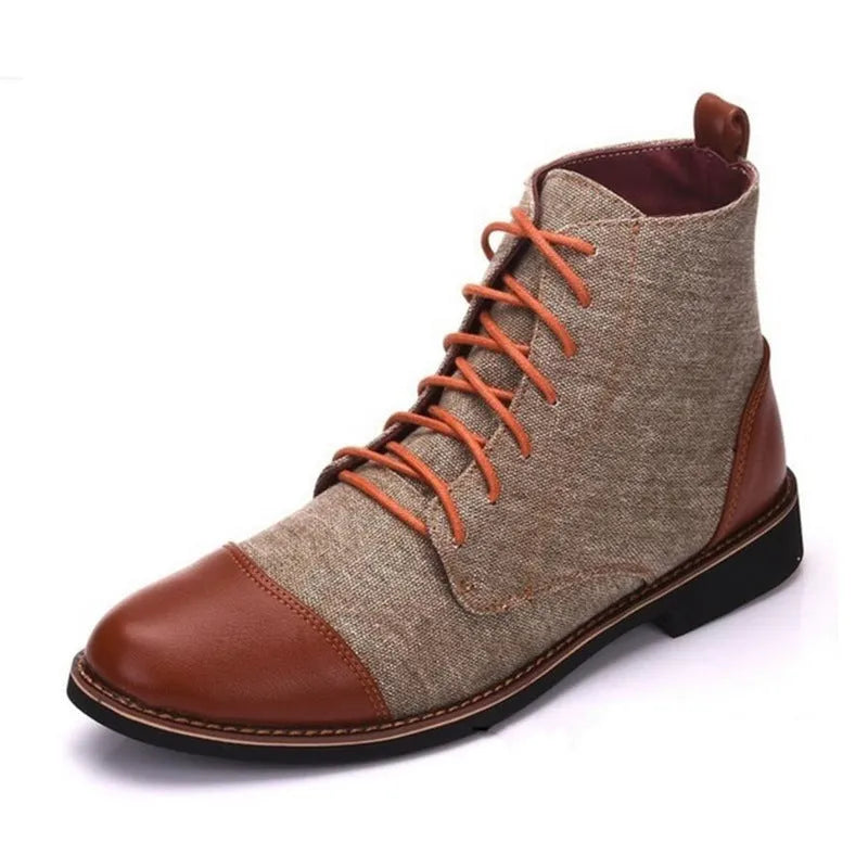 Men's leather motorcycle boots with silver belt buckle details on the side, shown with a rubber sole.