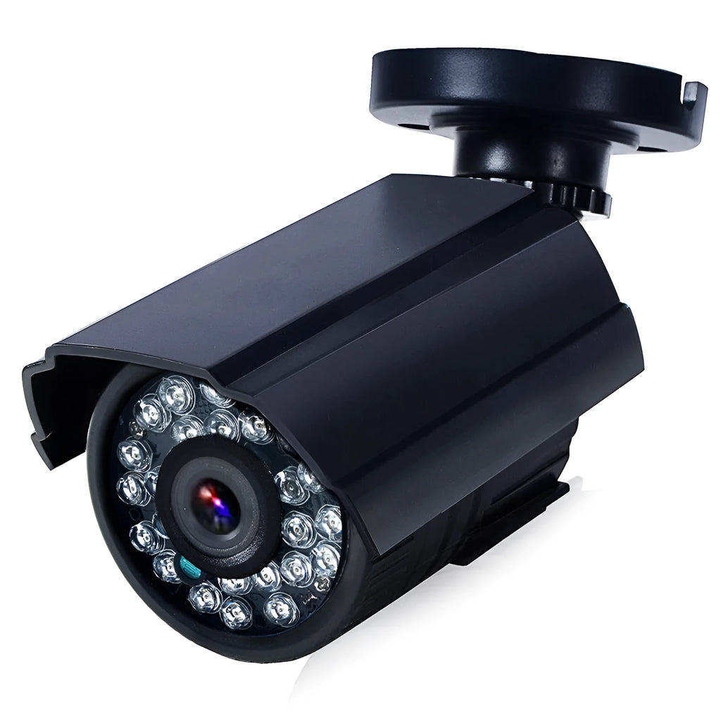 Black HD waterproof outdoor surveillance camera with infrared night vision in ABS plastic housing