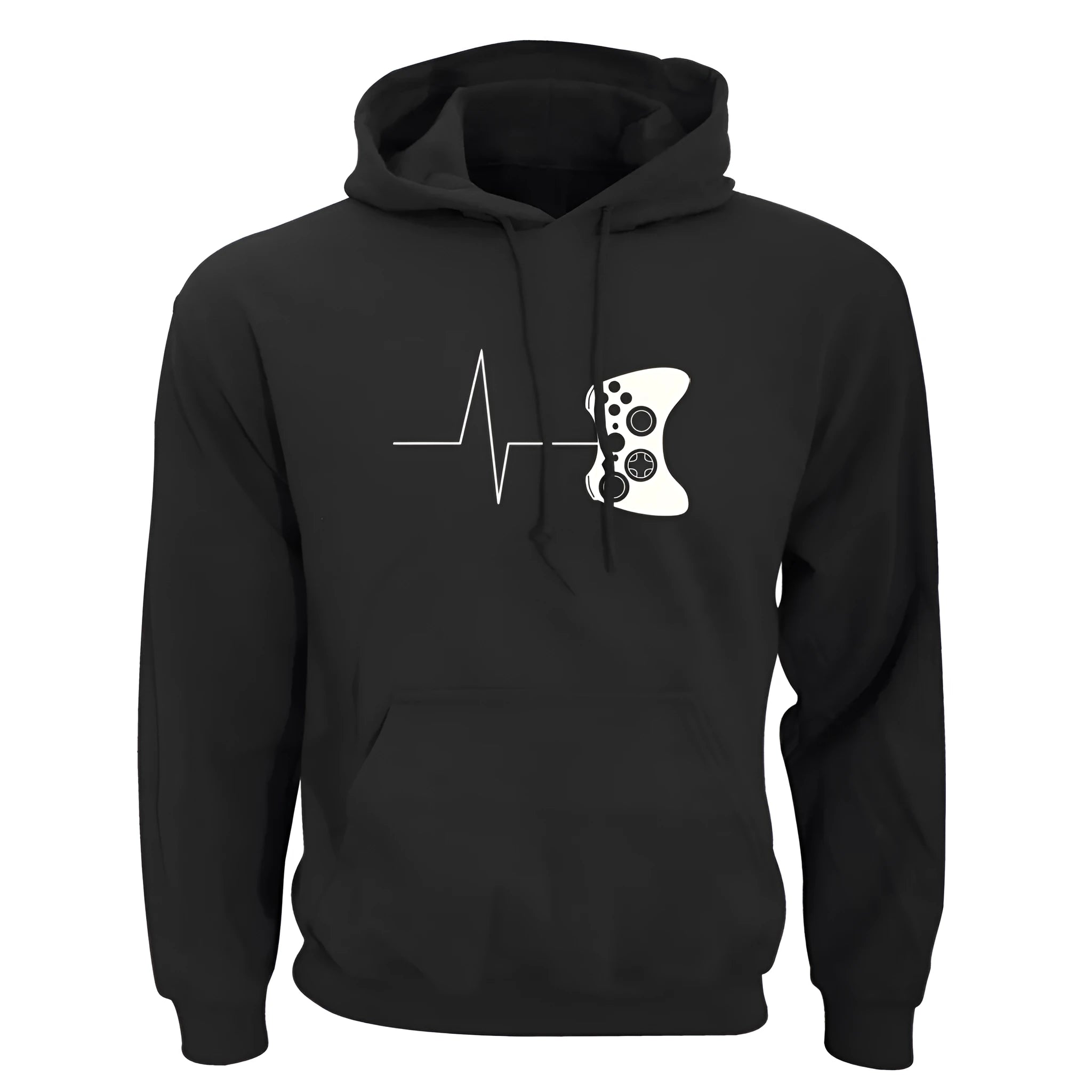 Casual men's loose long-sleeved plus fleece sweater with round neck, printed pattern, and patch pockets, in grey