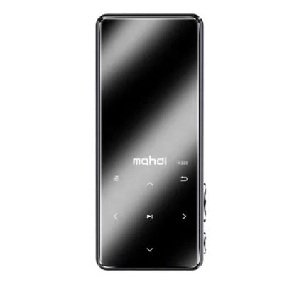 Silver portable MP3 player with a large 2.4-inch touch screen displaying a music interface.