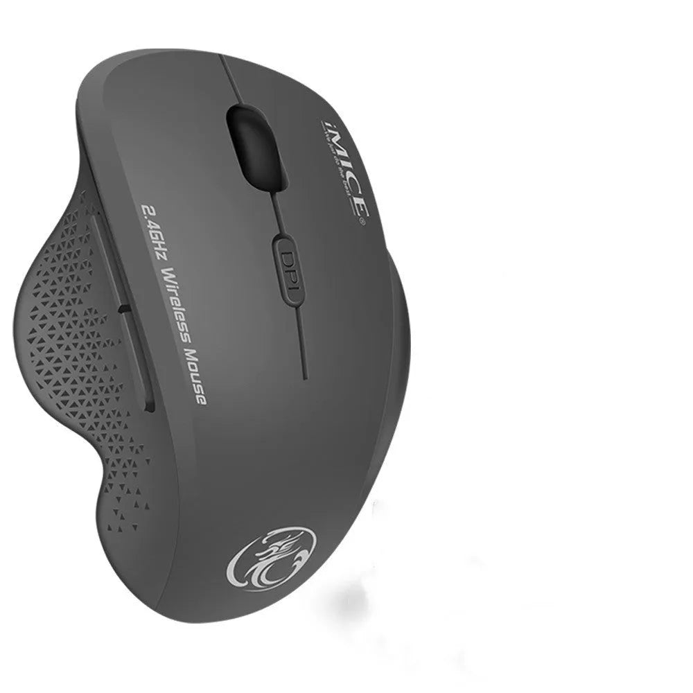 2.4G wireless gaming mouse with six buttons and touch wheel in black iron grey for laptop use
