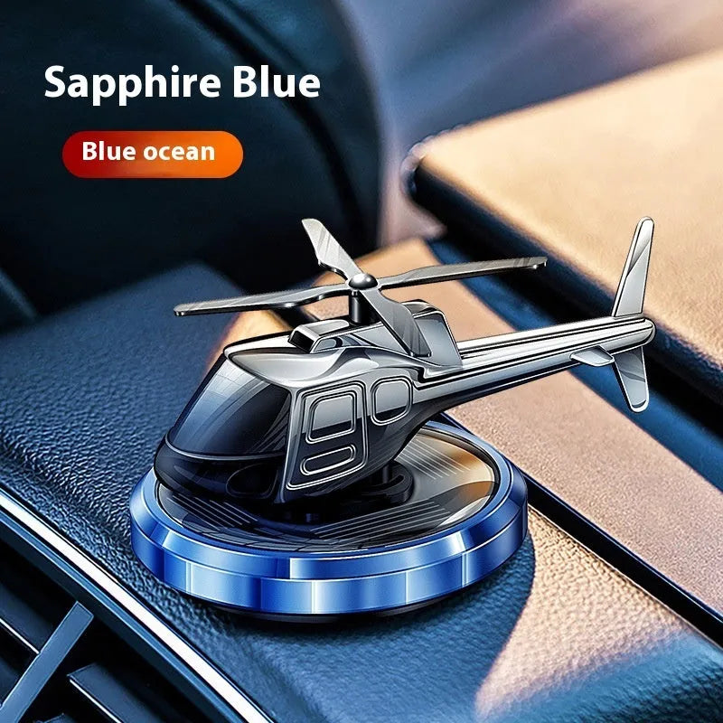 Metal solar-powered rotating helicopter car perfume decoration in three colour options