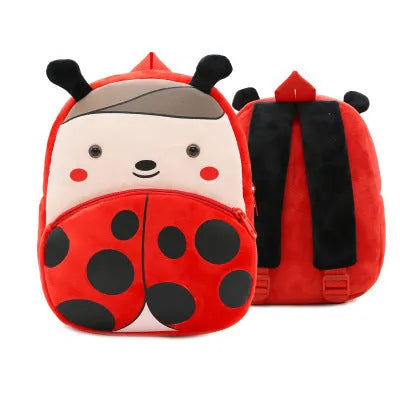Plush animal backpack for children with zipper closure measuring 26x24x10cm