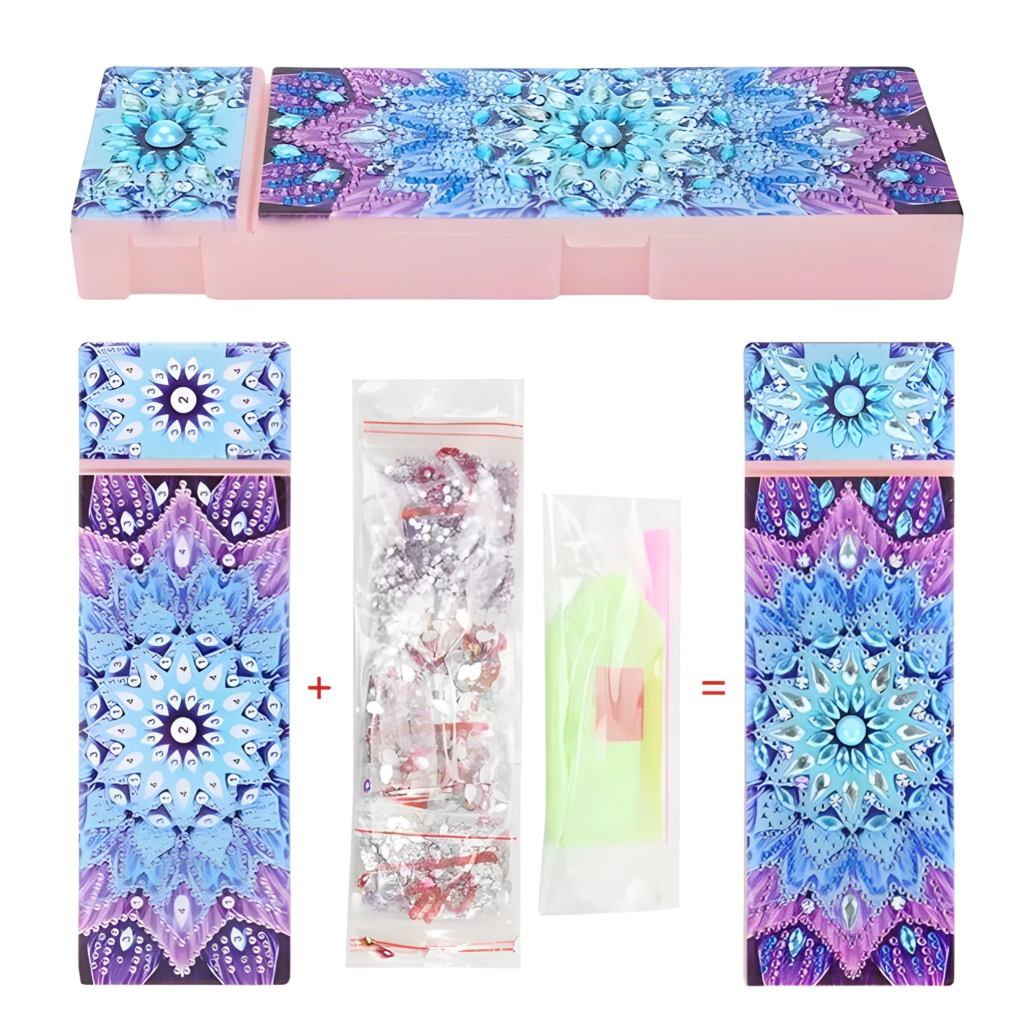 DIY diamond painting pencil case kit with PU leather wrist bag, resin drill bits, and diamond chips, 10 colour options, 200x150x10mm