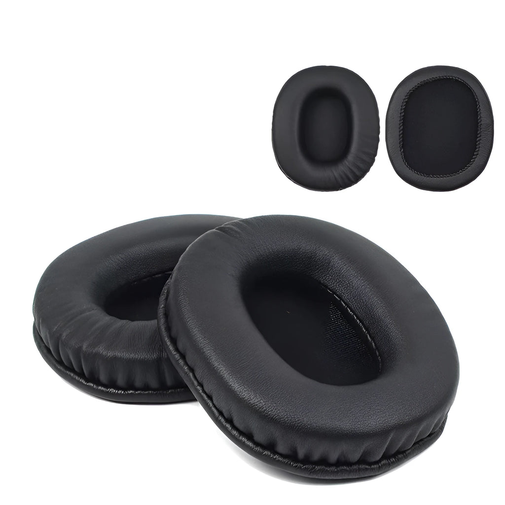 Black soft PU leather headphone covers for Sony 1R headphones, shown as a two-piece set.