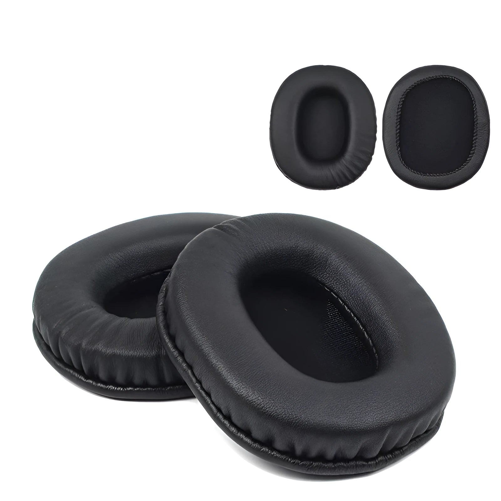 Black soft PU leather headphone covers for Sony 1R headphones, shown as a two-piece set.