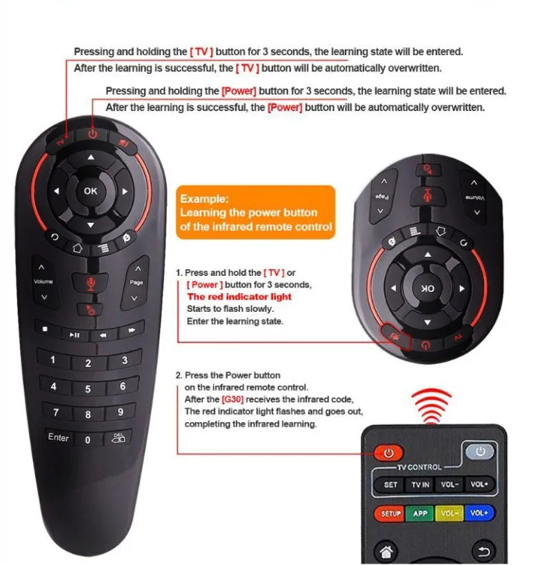 G30 wireless keyboard remote control with QWERTY keyboard and air mouse functions
