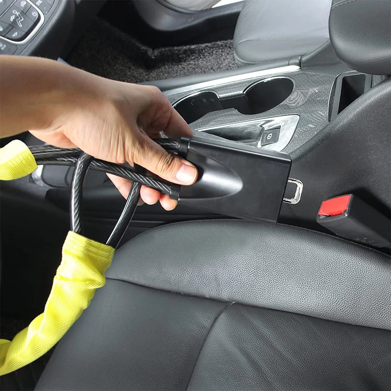 Red steel cable steering wheel lock for General Motors vehicles with copper core mechanism