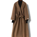 Men's wool coat with long suit-style collar in black or caramel colour