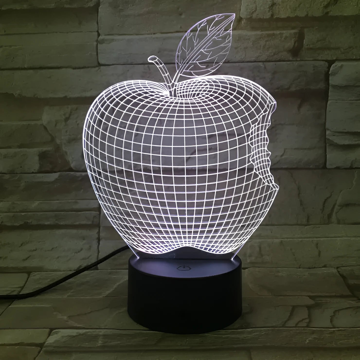3D fruit-shaped colourful LED night light with acrylic shade and touch control.