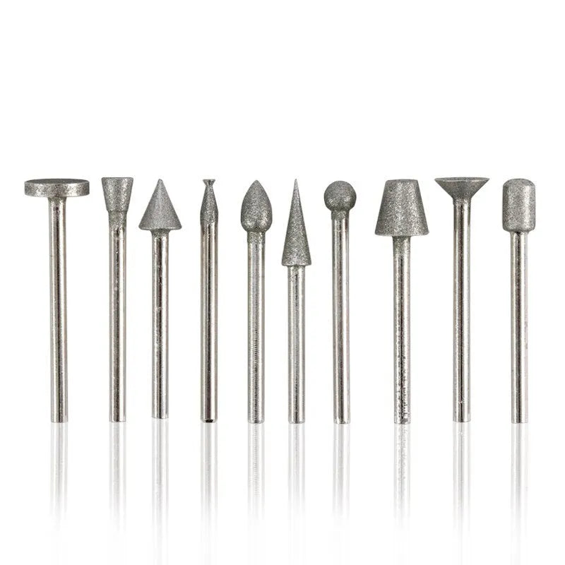 Alloy diamond grinding heads with elliptical cone shape and 3mm shank for glass and stone polishing