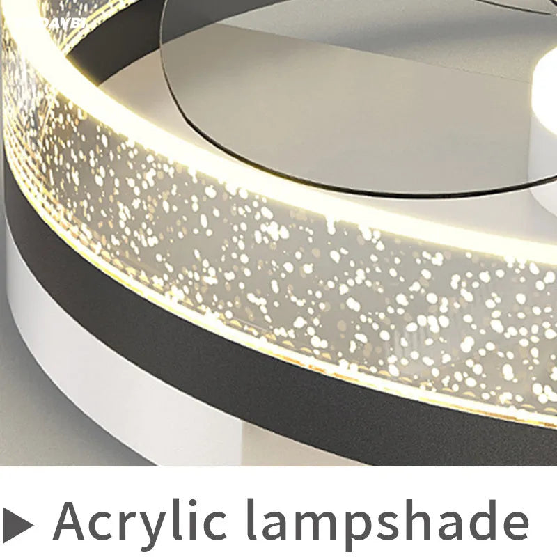 Nordic style white ceiling lamp with integrated fan and light for children's room