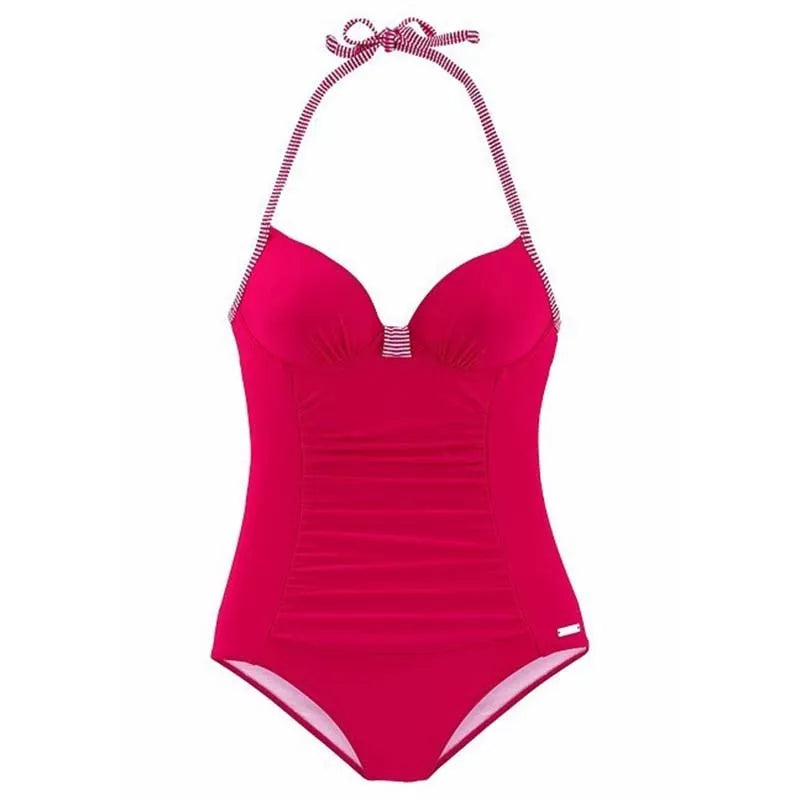 Plus size women push up one-piece swimsuit with chest pad, black, polyester and nylon, sizes S to XXXL