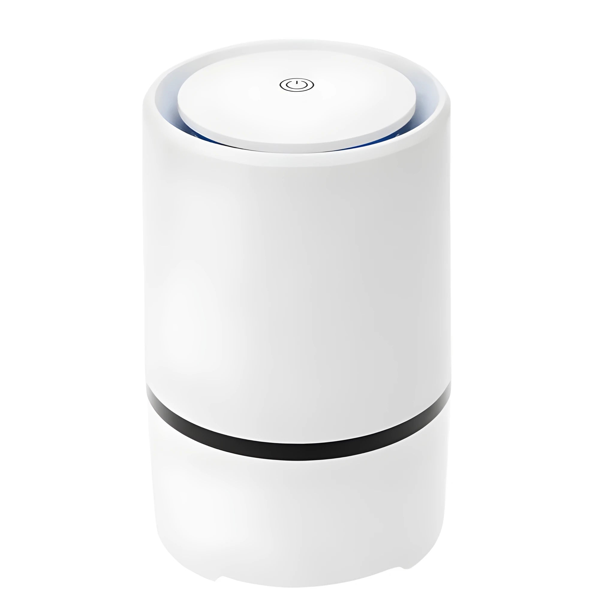 White USB desktop air freshener with anion generator, 125mm diameter, 194mm height, on desk with USB cable