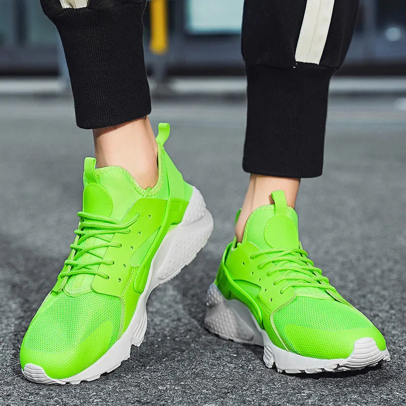 Men's low top casual shoes with mesh upper, cross straps and round toe in fluorescent colours