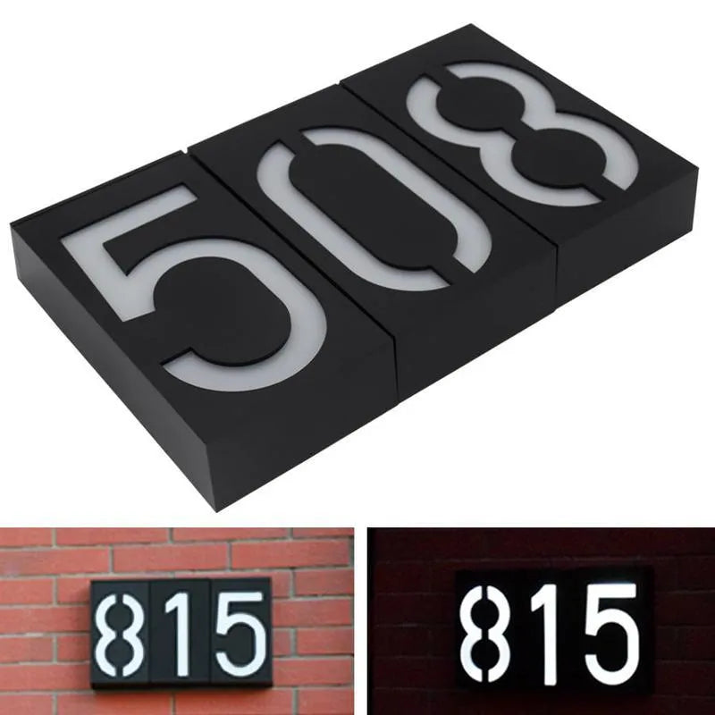Solar powered house number lamp with LED lights for outdoor wall mounting