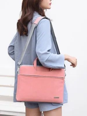 PU leather laptop bag in black with removable shoulder strap, fits 13.3 inch MacBook Air