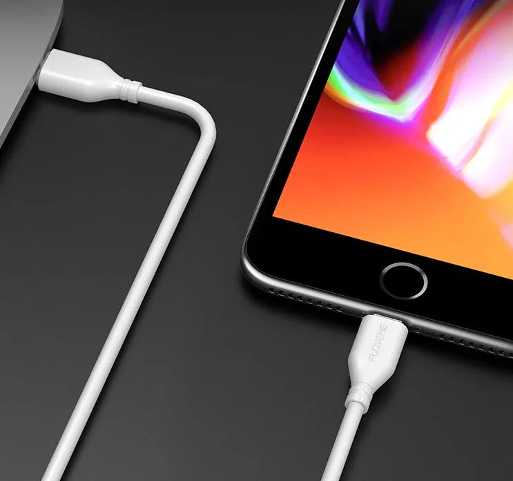 White braided USB-C to Lightning cable with reinforced connectors measuring 1 metre