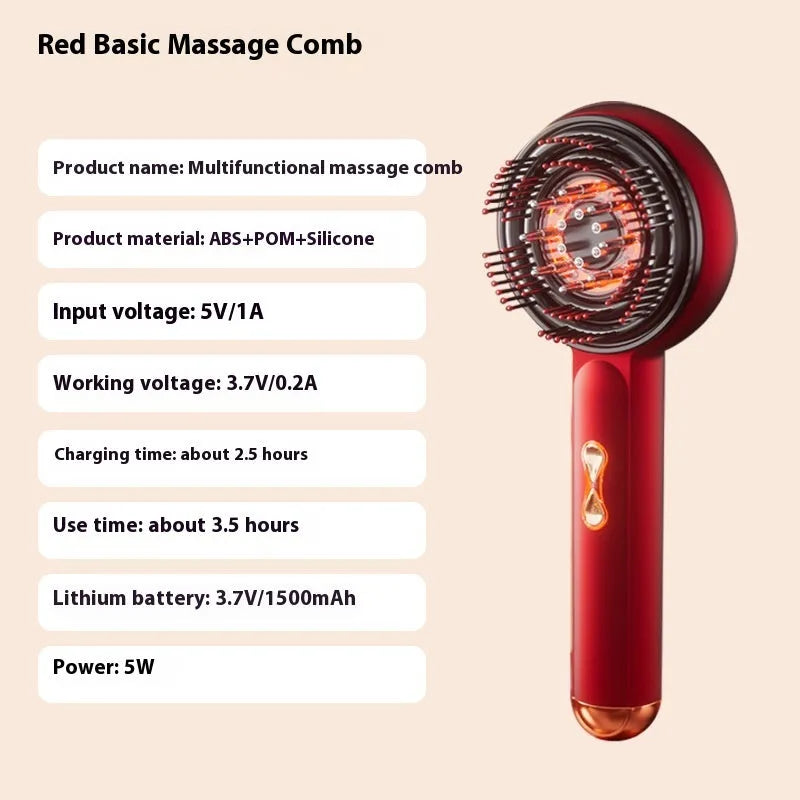 Red and blue light therapy massage hair comb with plastic construction and Type-C charging port