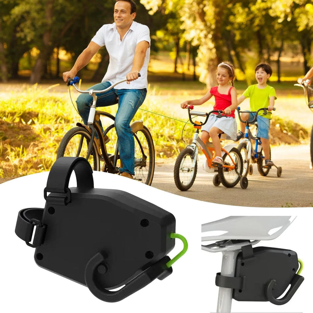 Black plastic/resin bicycle trailer traction rope for connecting child trailers to adult bikes