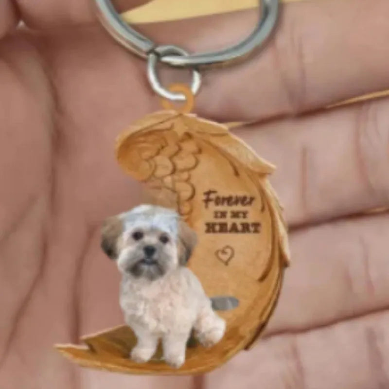 Square acrylic car hanging decoration with dog picture measuring 9cm by 9cm