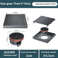 Gun grey 304 stainless steel courtyard floor drain with a 15x15cm grate.