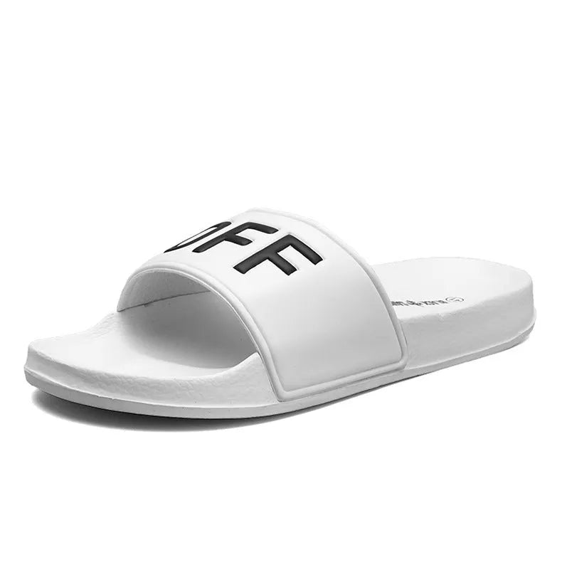 Large men's open toe personalised slippers with rubber sole in black or white colours