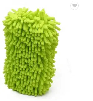 Silvery green chenille microfiber car wash sponge measuring 14cm by 25cm