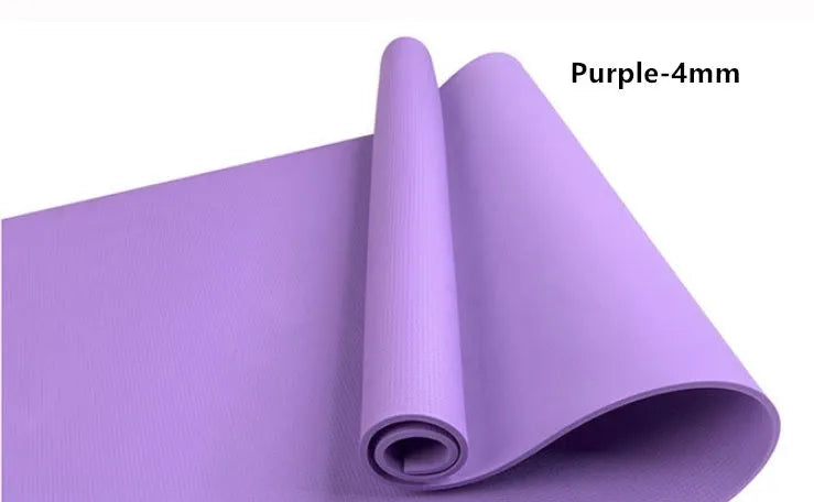 EVA yoga mat in blue showing thickness options of 4mm and 6mm with non-slip texture
