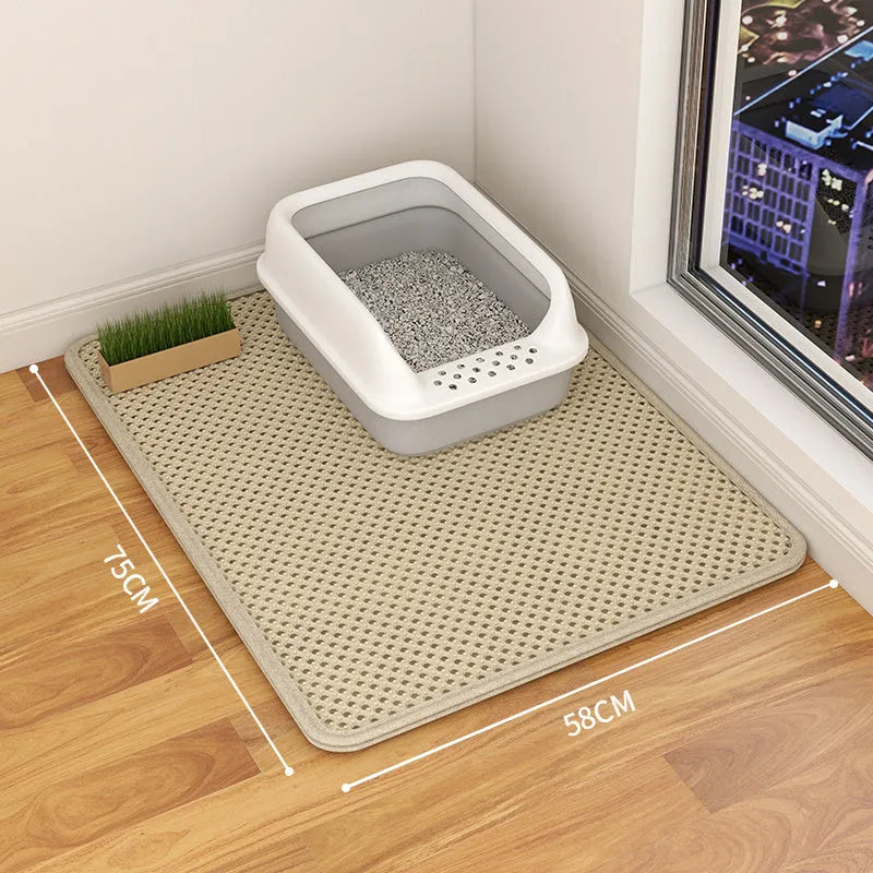 Double layer waterproof cat litter mat in beige colour with non-slip backing
