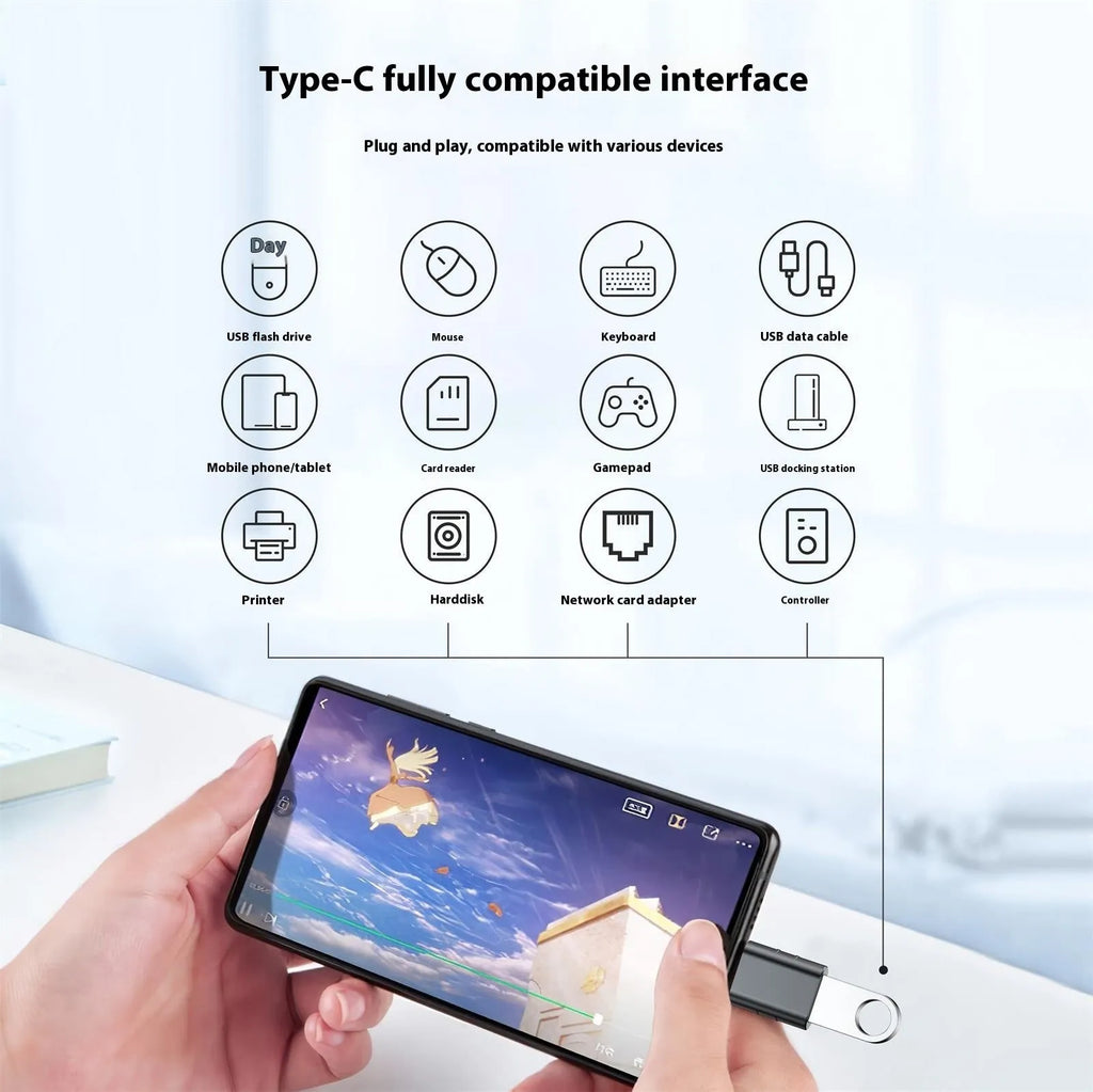 USB-C to USB-A adapter converter in multiple colours with zinc alloy shell and 10Gbps data transfer speed