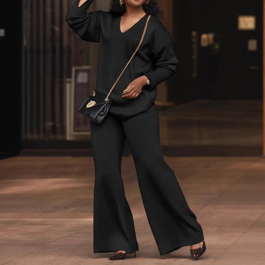 Women's brown thickened suede two-piece suit with long sleeves, shown as a complete co-ordinated set.