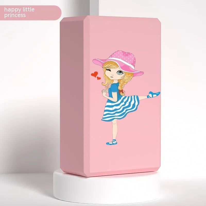 A high-density EVA yoga block in a choice of solid colours or printed designs, measuring 23cm by 15cm.