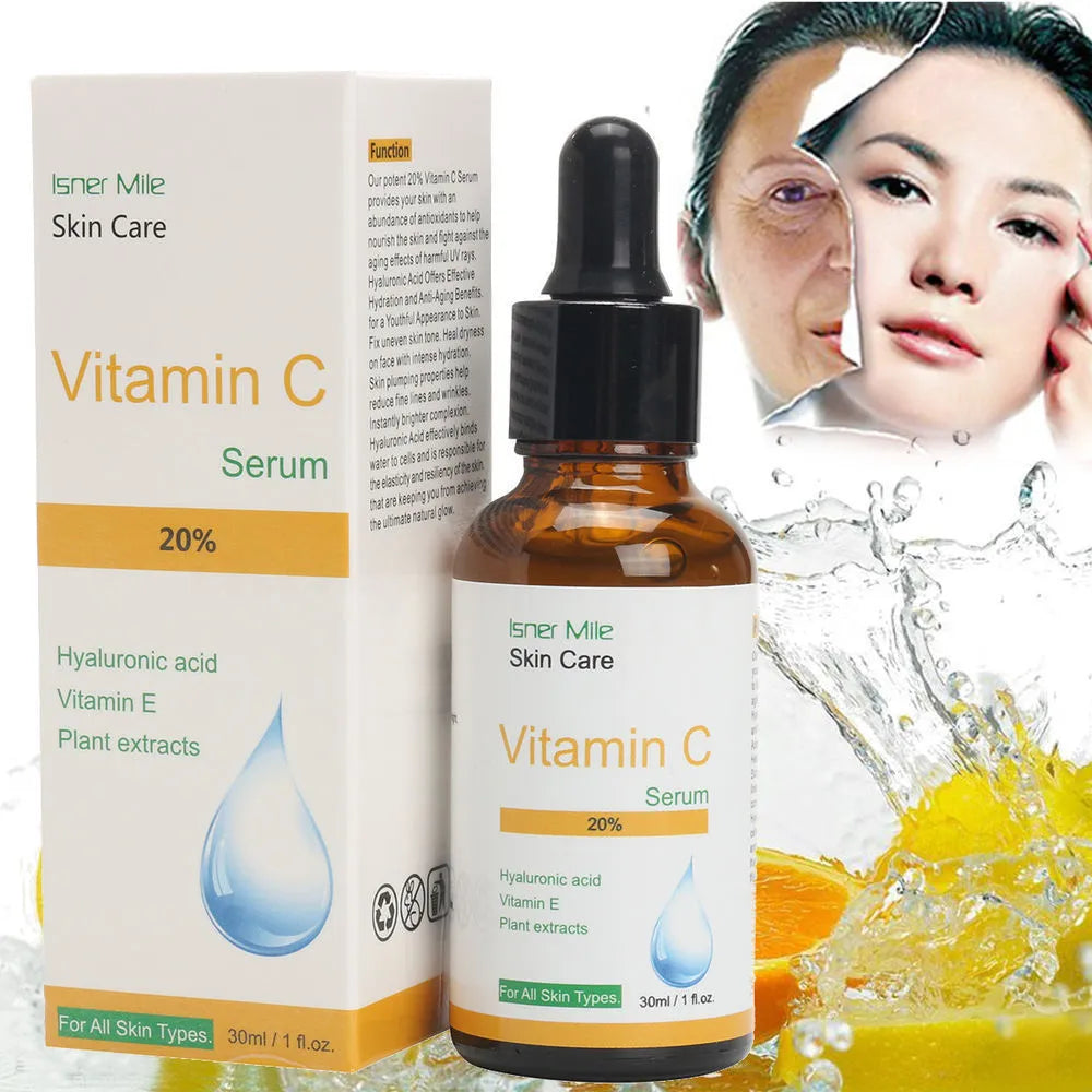 30ml glass bottle of Vitamin C Pure Concentrate facial essence for skin brightening.